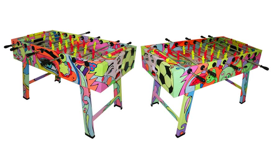 Hand painted table football acrilicofluo on wood