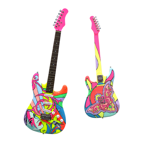 guitar hand painted - acrilicofluo on wood