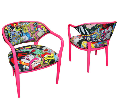 chair with fluorescent coated printed fabric