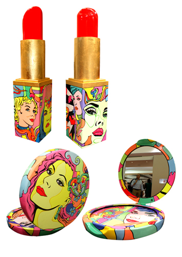 lipstick and powder compacts