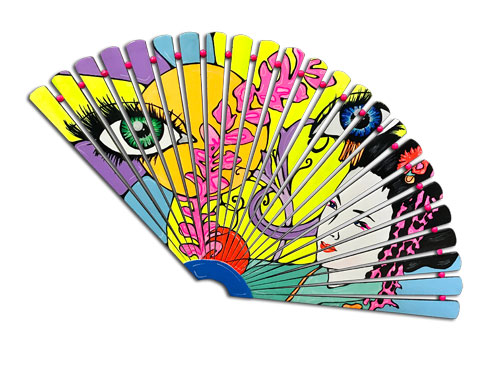 hand painted fan - Acrylic fluo on wood cm. 40-80